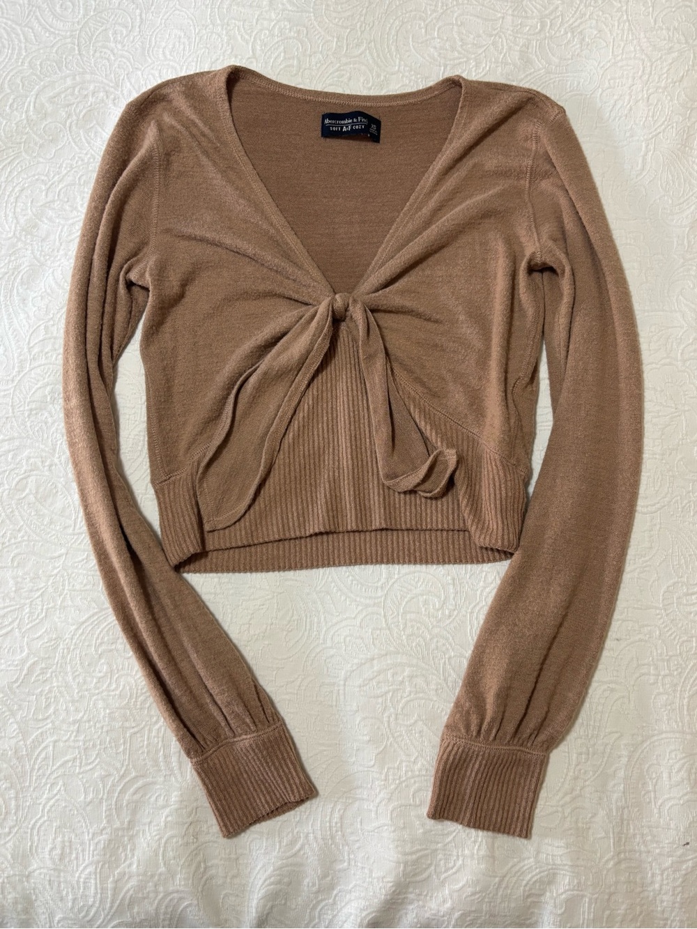 Abercrombie & Fitch Tie-Front V-Neck Sweater in Brown